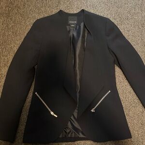 Trouvé Black Open-Front Blazer with Silver Zipper Accents